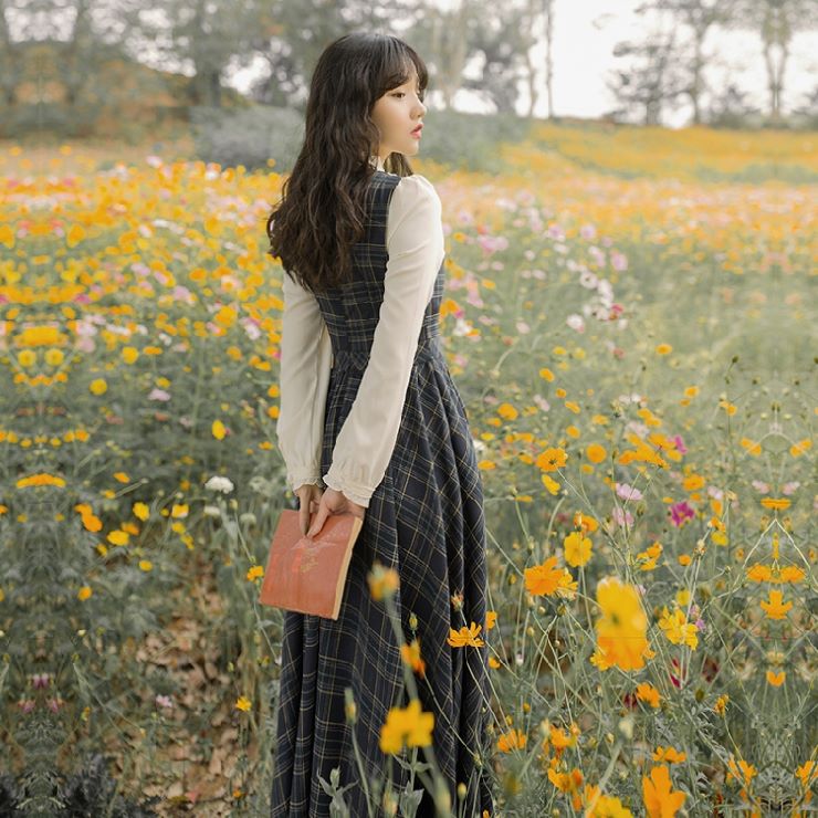 格子柄デザインロングワンピース br103-10 – Q'e