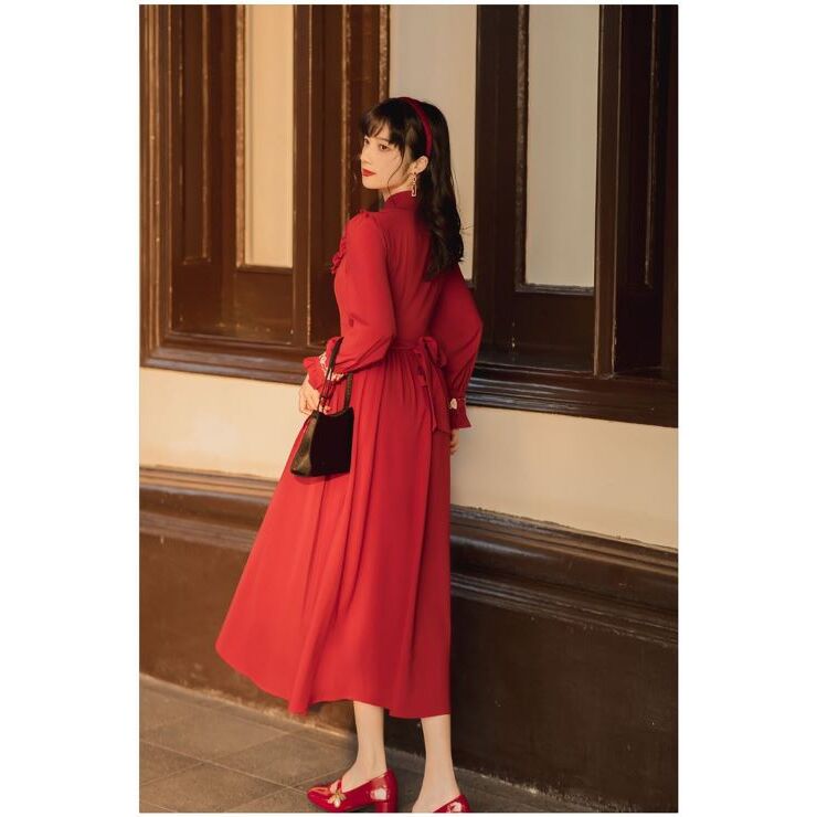 フロント刺繍レトロロングワンピース br103-18 – Q'e