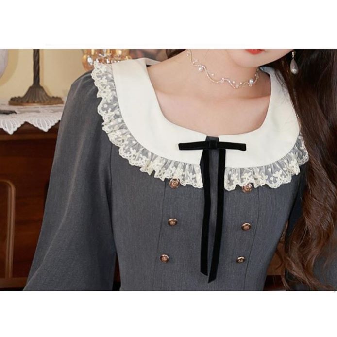 ラウンドカラー長袖ミディ丈ワンピース br103-59 – Q'e