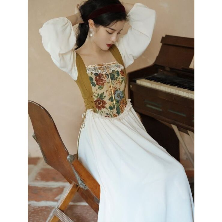 タイウエスト切替え長袖ロングワンピース br103-63 – Q'e