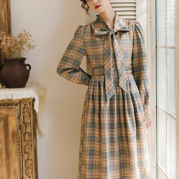 フロントリボンチェック柄ワンピース br22-1 – Q'e