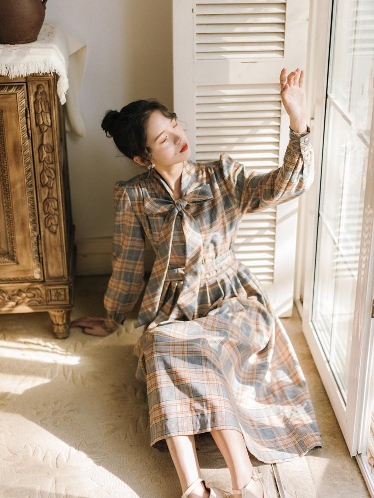 フロントリボンチェック柄ワンピース br22-1 – Q'e