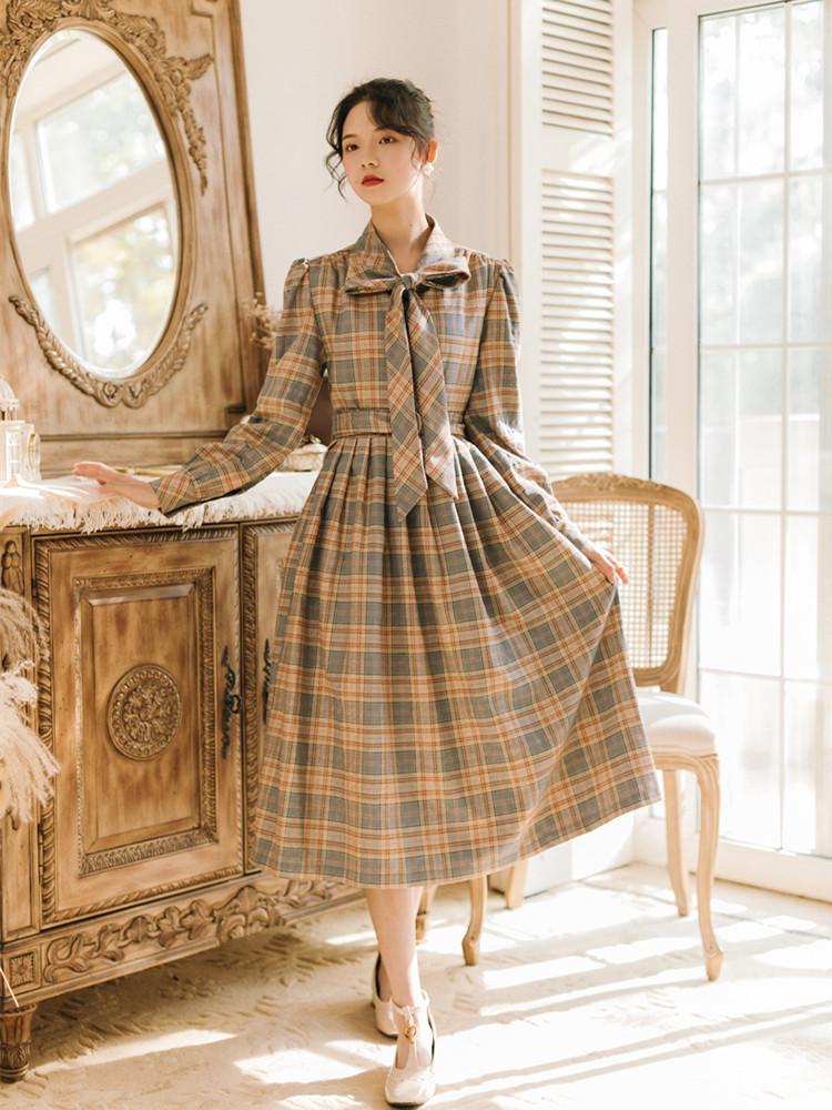 フロントリボンチェック柄ワンピース br22-1 – Q'e