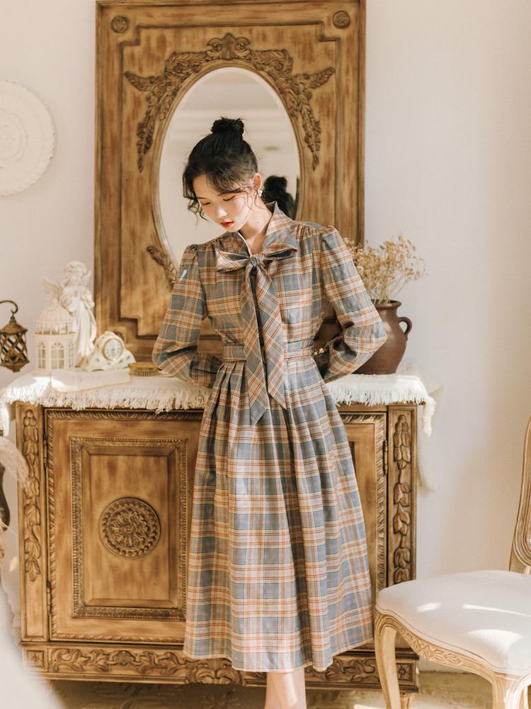 フロントリボンチェック柄ワンピース br22-1 – Q'e