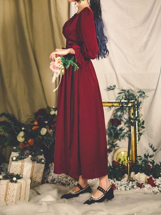 レースアップベルベットワンピース br23-176 – Q'e