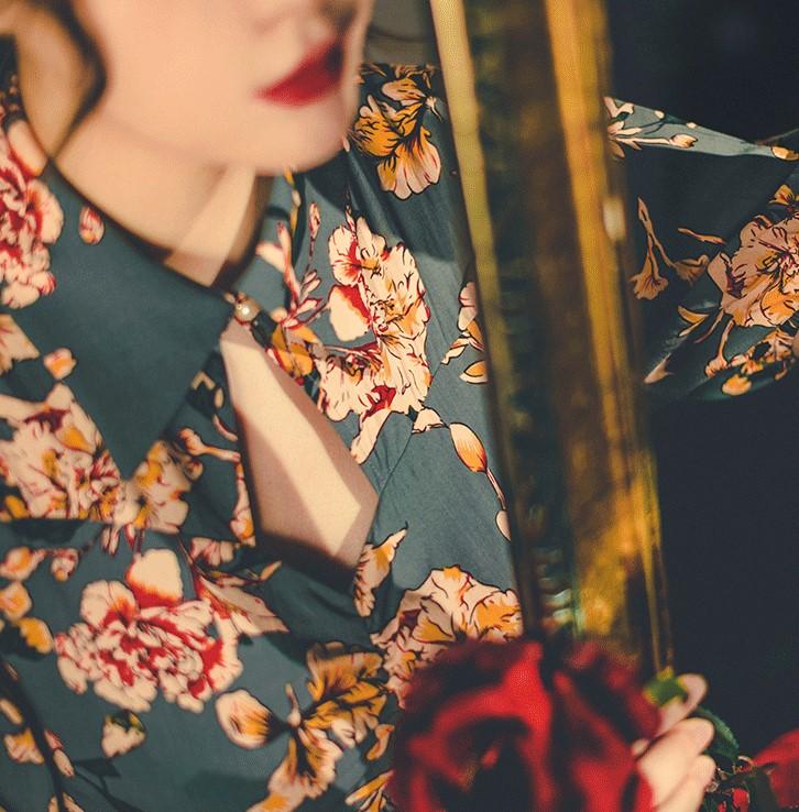 姫カジ花ワンピース 花柄プリントクラシカルワンピース br23-6 – Q'e