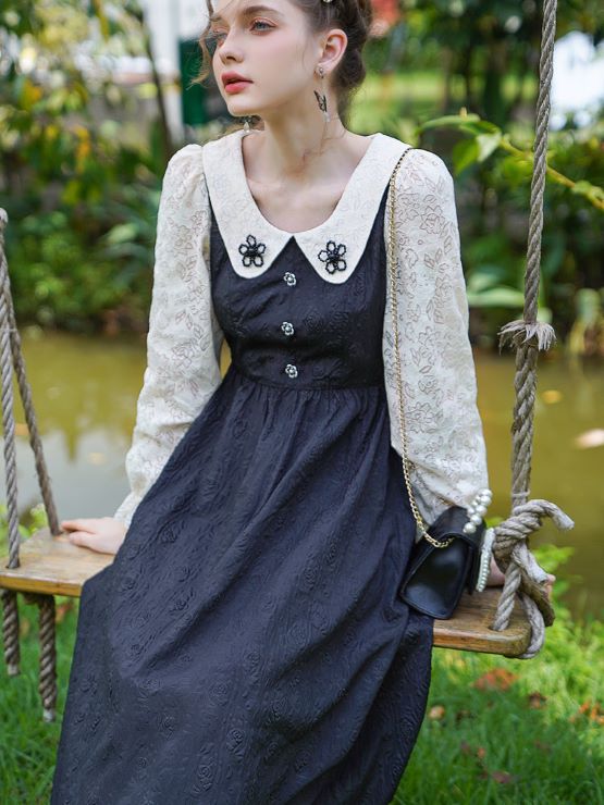 薔薇柄デザインジャガードワンピース br31-161 – Q'e