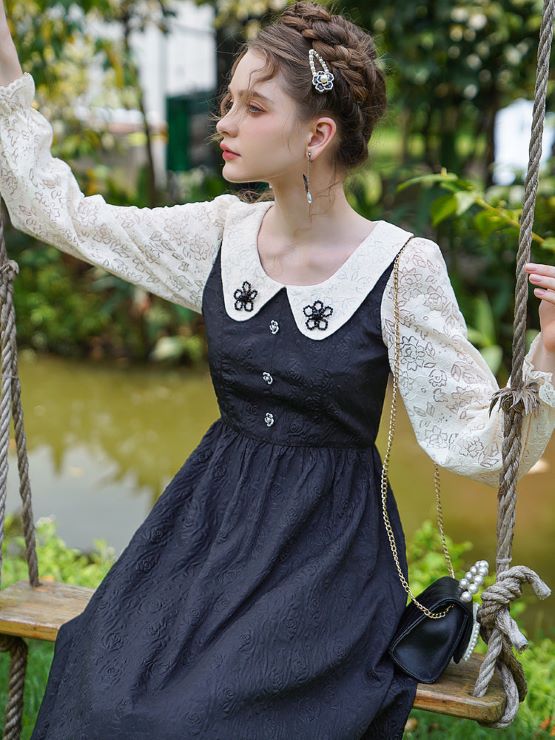 薔薇柄デザインジャガードワンピース br31-161 – Q'e