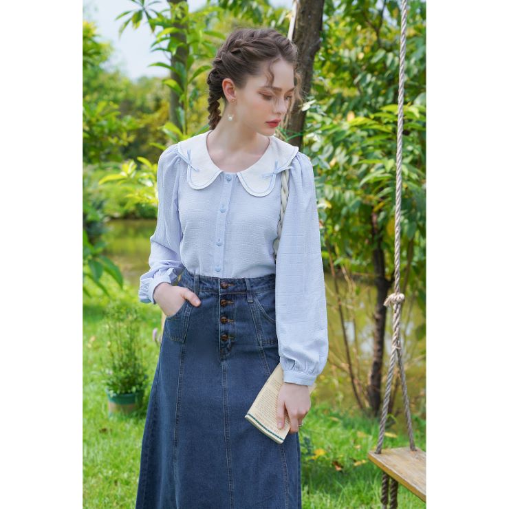 丸襟リボン装飾ブラウス br31-166 – Q'e