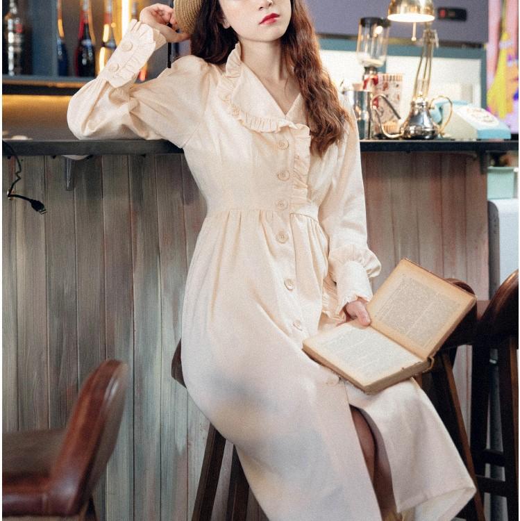 フリル ワンピース ガーリー フロントボタン 韓国 長袖 hk5889 SLY ワンピース FRONT BUTTON LACE 2P L/OP フロントボタン