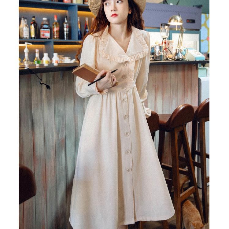 フリル ワンピース ガーリー フロントボタン 韓国 長袖 hk5889 SLY ワンピース FRONT BUTTON LACE 2P L/OP フロントボタン