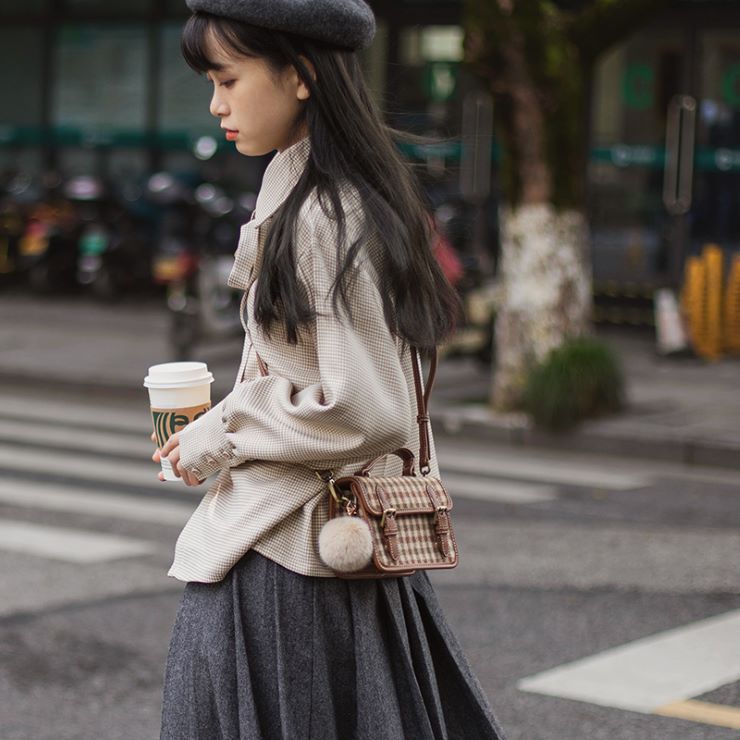 格子柄リボン付きブラウス br34-43 – Q'e