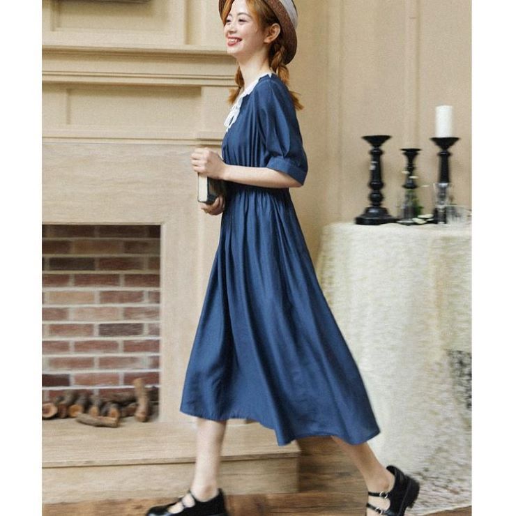 ワンピース　ガーリー　ネイビー 愛されガーリーワンピース br34-5 – Q'e