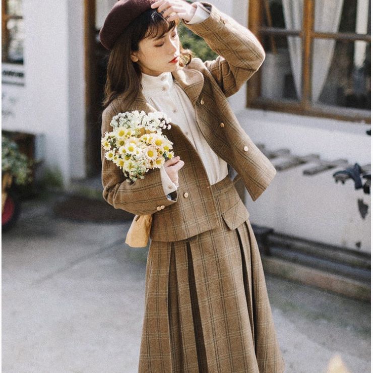 チェック柄クラシカルショートジャケット br34-77 – Q'e