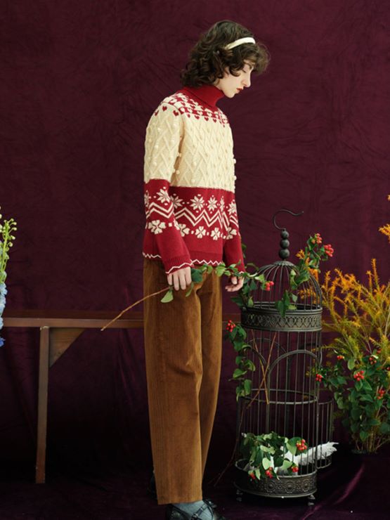 ポンポン付きノルディック柄ニット br39-11 – Q'e