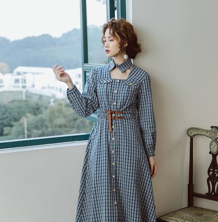 格子柄クラシカルワンピース br8-30 – Q'e